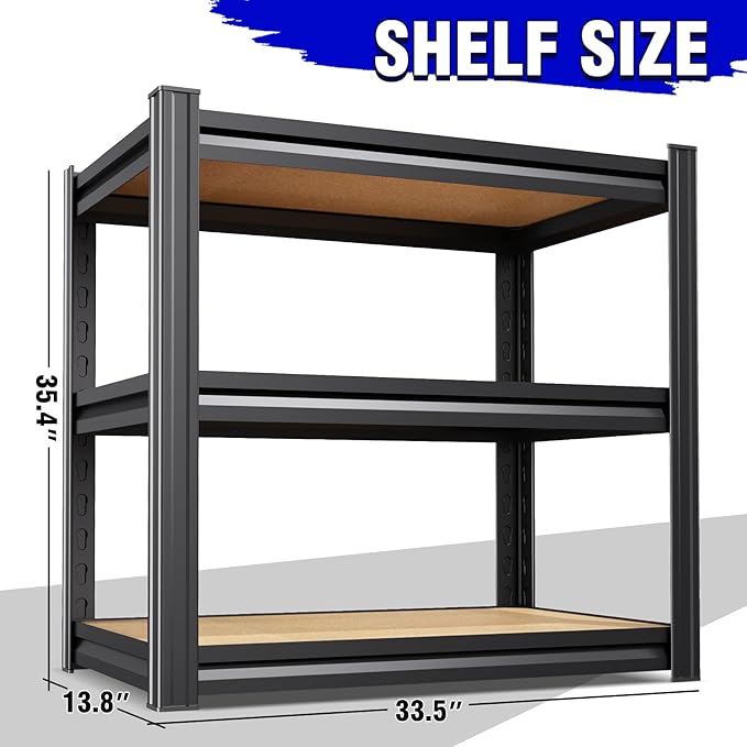 3 Pack 3 Tier Garage Shelving,Garage Storage Shelves,Adjustable Heavy Duty Metal Shelving Units and Storage Large Rack,Utility Steel Shelf For Shop Warehouse Pantry Basement Organizers 33"Hx35"Wx16"D