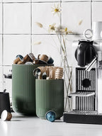 LE TAUCI Utensil Holder for Kitchen Counter, 7.3"+5.4" Fluted Ceramic Utensil Crock Organizer for Countertop, Heavy Large Holder for Spatulas, Spoons, Set of 2, Forest Green