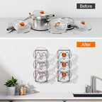 2 Pack Pot Lid Organizer Rack, 6-Tier Pot Lids Holder for Cabinet Door/Wall, No Drilling Adhesive Wall/Door Mounted Rustproof Pot and Pan Cover for Kitchen Storage, Classic Black