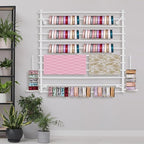Heavy Duty Iron Ribbon Organizer Rack Wall Mounted, 12-Rod Modern Metal Craft Organizer for Ribbons, Wrapping Paper, Vinyl Rolls, Space Saving Storage Rack for Florist, Home (White)
