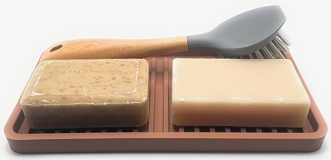 Happitasa Silicone Kitchen Sink Organizer Tray, Sponge Holder and Countertop Protector | Bathroom and Kitchen Soap Dish and Dispenser Tray (Mocha, 10"x5.25", 10.4 Ounces)