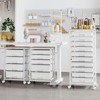 Rolling Cart with Drawers,10 Drawer Rolling Cart,Storage Cart with Wheels,Utility Cart with Drawers,Teacher Cart for Classroom Storage,Craft Cart with Wheels and Wooden Tabletop,White