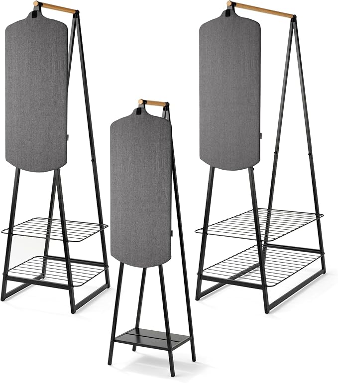 Brabantia - Linn Clothes Rack, Compact - Free Standing Clothing Rail - Clothes Storage - Hang, Air, or Dry Clothes - Sturdy Steel Frame & Bamboo Rod - 19 x 13 x 67 inches - White