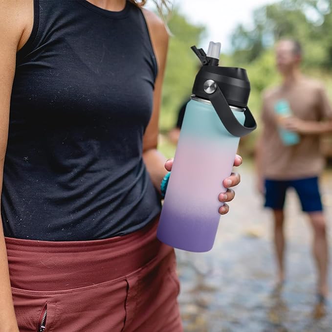 18oz Insulated Stainless Steel Water Bottle, Wide Mouth Double Wall Vacuum, Silicone Straw, Sweat & Leak Proof, BPA Free Insulated Water Flask for Travel, Keep Cold 24h Hot 12h, Pink