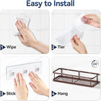 YASONIC Shower Caddy Adhesive, No Drill Bathroom Shower Organizers, with Removable Hooks, Rust Proof Shower Shelves, Wall-Mounted Shower Holder, 2 Pack Bronze