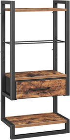 HOOBRO Wall Mounted Towel Rack with Shelf and Drawer, Bathroom Wall Storage Shelf with Towel Bar, Space Saving Over Toilet Organizer for Bathroom, Rustic Brown BF11LB01