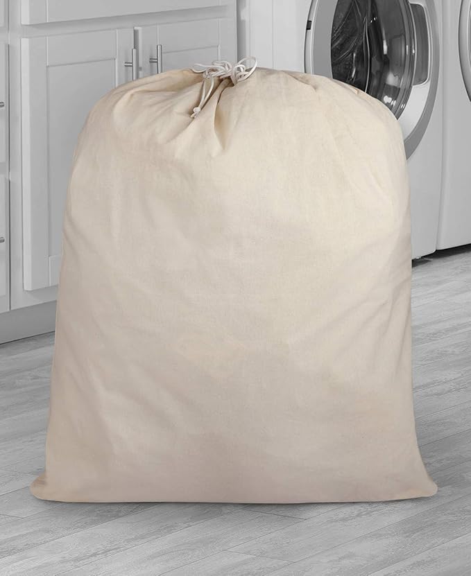 Urban Villa Laundry Bags 1-Pack 28”x36" Extra-Large Cotton Canvas Heavy Duty Washable Durable Travel Laundry Sacks with Drawstring Closure Reusable Hamper Liners for Dirty Clothes Delicates & Lingerie