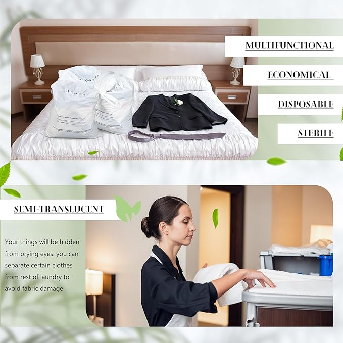 200 Pack Hotel Laundry Bags Bulk 1.38 Mil 14" x 24" Laundry Plastic with Drawstring Closure Writing Strips Patient Personal Belongings Dirty Clothes Bag for Factory Travel Hospital