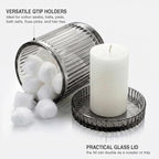 2 Pack Qtip Holder - Apothecary Jars with Lids, Bathroom Organizers and Storage Canister for Cotton Balls,Swabs,Floss Picks,Hair Ties,Clear Glass Vintage Bathroom Decor Jar Set (Gray)