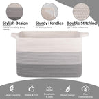 OIAHOMY Large Blanket Basket, 65L Cotton Rope Woven Laundry Basket, Toy Bin for Baby Room, Container for Blanket Storage in Living Room, 20''×16''×12'', Gradient Grey