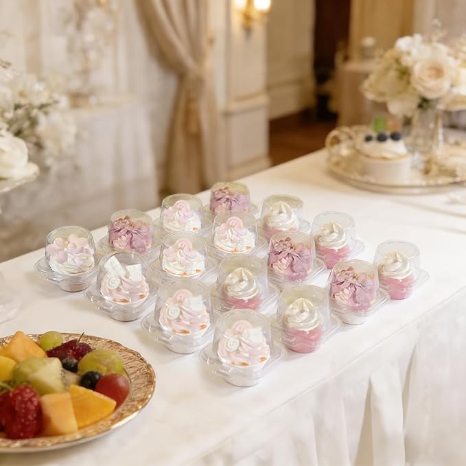 100 Pack Individual Cupcake Containers Plastic Cupcake Boxes Cupcake Holders Stackable Deep Dome Cupcake Carrier
