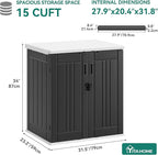 YITAHOME Outdoor Storage Cabinet with 2 Shelves, Waterproof Resin Horizontal Tool Shed, Lockable 15 cu. ft. Storage Shed for Patio, Garden, Yard, Dark Gray