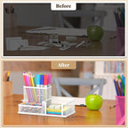 SUPEASY Pen Holder Desk Organizer, Office Supplies Pencil Holder with 3 Compartments, Desk Accessories and Workspace Organizers for Home School, White