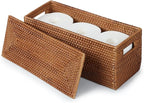 YANGQIHOME Toilet Paper Basket, Rattan Toilet Tank Basket for Bathroom, Wicker Baskets with Lid for Storage, Brown
