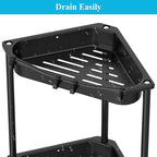 4 Tier Floor Standing Corner Shower Caddy Organizer Shelf with Hooks, Bathroom Shelves Stand Rack, Jet Black