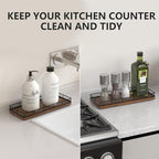 Bathroom Tray for Counter Top Organizer – Oak Wood Vanity Tray with Metal Frame for Dresser, Kitchen, Nightstand – Black & Brown Decorative Storage