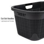 Mind Reader 40L Laundry Basket, Linen Design Clothes Hamper, Plastic Storage Bin with Handles, Black