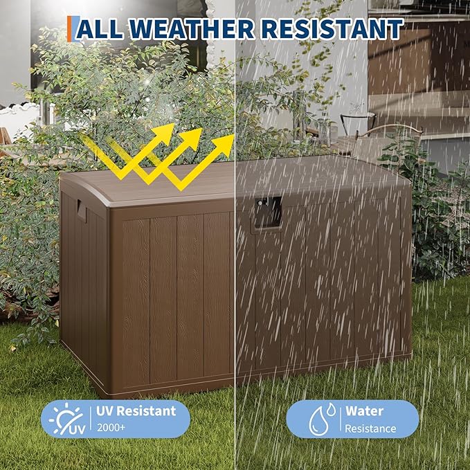 Garvee 130 gal Deck Box, Lockable Outdoor Storage Box with Lid, All-Weather Outdoor Storage Bin with Side Handles for Patio Furniture, Pool Accessories, Gardening Tool, Brown