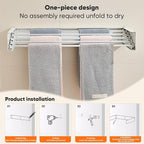 Clothes Drying Rack 31.5 inches Foldable Wall Mount Laundry Rack Folding Indoor Drying Rack Clothing Collapsible Hidden Space Saver with Wall Template 5 Rods White