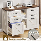 Lateral File Cabinet with 6 Drawers, Farmhouse Filing Cabinet for Letter/A4 Size, Wood File Storage Cabinets Printer Stand with Open Storage Adjustable Shelf for Home Office Cabinets, White and Brown
