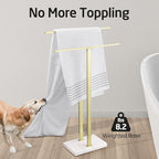 KES Standing Towel Rack with Marble Base, 2-Tier Towel Stand for Bathroom Floor, Upgrade Steady Design, T-Shaped Towel Drying Rack Gold, SUS304 Stainless Steel, Brushed Gold Finish, BTH217-BZ
