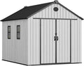 YITAHOME 8x10 FT Outdoor Storage Shed with 2 Vision Windows, Extra Thick Plastic Garden Shed, Waterproof Heavy Duty Resin Shed with Floor, Vents & Lockable Doors for Patio, Bikes Tools Supplies, Gray