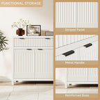 FLOWBACK Buffet Cabinet with Storage,Modern Credenza with Fluted Doors & Shelves Coffee Bar Media Console Accent Cabinets for Living Room, Entryway (White, 2 Door + 1 Drawer(3 Piece))