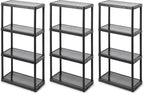 Gracious Living 4 Shelf Fixed Height Solid Light Duty Storage Unit 12 x 24 x 48 for Home, Garage, Basement, & Laundry, Black (3 Pack)