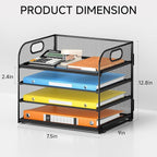 Lavatino Paper Organizer for Desk, 4-Tier Desk Organizer Tray, Mesh Desktop File Organizers with Handle, Office Classroom Organization and Storage-Black