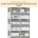 Over The Door Organizer 6 Tiers, Extra Large Behind Door Storage of 12 Compartments, 80 lbs Weight Capacity Hanging Storage Organizer with Clear Window Kids Toys,Shoes,Diapers,Room Storage,Light Grey