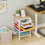 GOFLAME 6-Drawer Rolling Storage Cart, Craft Storage Cart with Wooden Tabletop and Lockable Wheels, Art Cart Supply Storage Organizer with Metal Frame for Home Office Classroom, Macaron Color