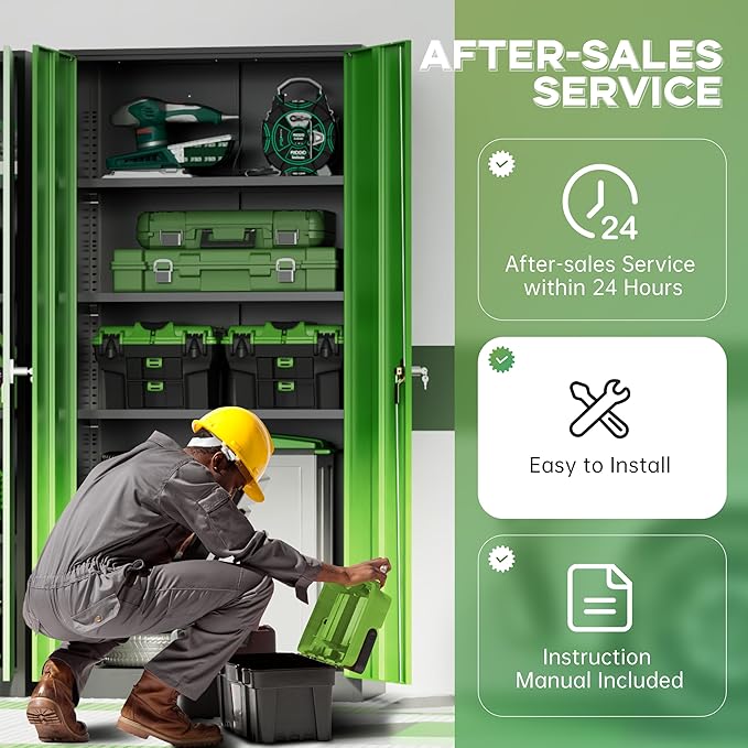 INTERGREAT Metal Storage Cabinet with Lock, 72" Steel Lockable Storage Cabinets with Locking Doors and Adjustable Shelves, Locking Tool Cabinets for Office, Home, Garage, Gym, School (Black Green)