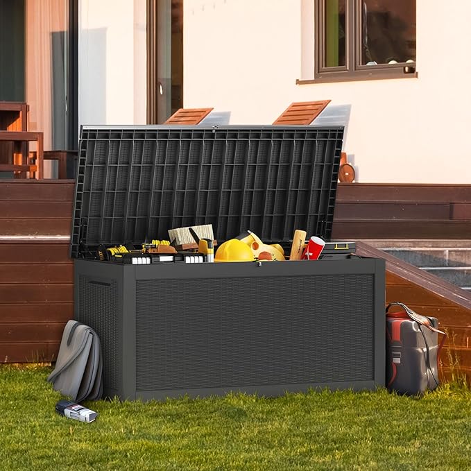 267 Gallon Deck Box Large Outdoor Storage Box Waterproof for Patio Furniture,Outdoor Cushions,Garden Tools and Pool Supplies,Weatherproof(Black,267Gallon)