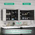 32 x 24 Farmhouse Medicine Cabinet, Tempered Frameless Bathroom Mirror with Storage, Black Recessed or Surface Mount Aluminum Medicine Cabinet for Bathroom Modern