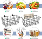 2 Pack Hanging Wall Basket Wire Storage Baskets, Adhesive Basket for Cabinet Door Organizer(2 Wall Mounting Options), Hanging Fruit Baskets for Kitchen, Pantry Organization, Bathroom, Black