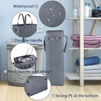 Odonata Slim Laundry Hamper Handles Collapsible Laundry Basket Thin Dirty Clothes Basket Narrow Laundry Bag Foldable Dirty Hamper 45L (Dark Grey)
