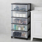 IRIS USA Plastic Drawer Storage Organizer Rolling Cart, with Wheels Casters, 5-Drawers, for Art Craft Supplies Bathroom Dorm Bedroom Laundry Room, Wide, Black