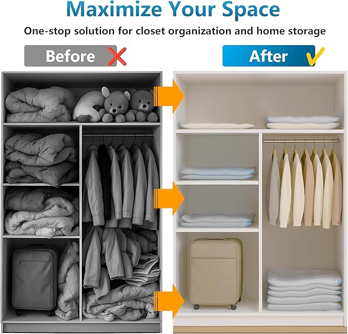 20 Pack Vacuum Storage Bags，Space Saver Bags(4 Jumbo/4 Large/4 Medium/4 Small/4 Roll),Compression for Comforters and Blankets, Sealer Clothes Storage, Hand Pump Included