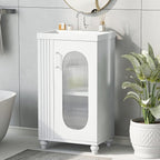 20" Small Bathroom Vanity with Sink and Glass Door, Storage Shelf & Toilet Paper Holder,Solid Wood & MDF Modern Single Bathroom Sink Cabinet with Shelves,Freestanding,White