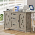 3 Drawer File Cabinet, Farmhouse Lateral Filing Cabinet with Doors Fits Files Letter or A4 Size, Wooden Printer Stand with Open Storage Adjustable Shelf for Home Office, Rustic Grey