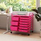 RELAX4LIFE 9 Drawer Rolling Storage Cart - Mobile Drawer Carts for Craft Art Supply Paper Salon, Utility Cart on Wheels for Classroom Teacher School Office, Rolling Cart with Drawers (Hot Pink)