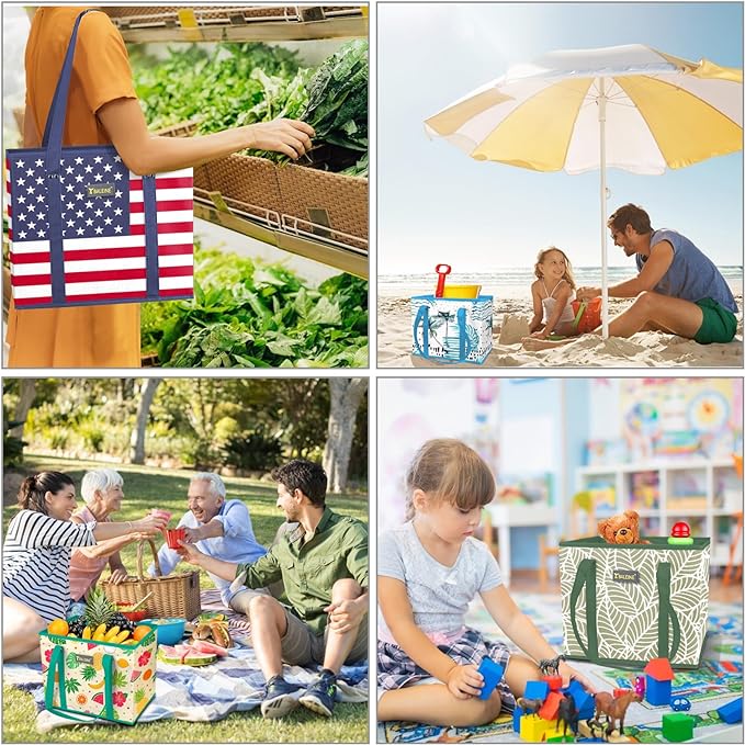 BALEINE 3Pk Reusable Grocery Bags, Foldable Shopping Bags for Groceries with Reinforced Bottom & Handles (Honeysuckle)
