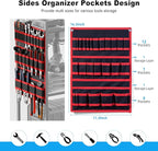JUNNUJ Large Power Tool Organizer Cart with Charging Station, Garage Floor Standing Rolling Drill and Tools Battery Storage Cart on Wheels, Heavy Duty Utility Rack with 8 Outlet 10 FT Power Strip, Red