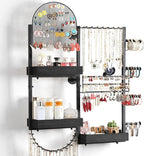 Keebofly Wall Mount Hanging Jewelry Organizer - Large Display Holder for Earrings, Rings, Necklaces, Bracelets, Watches and Perfume - Black