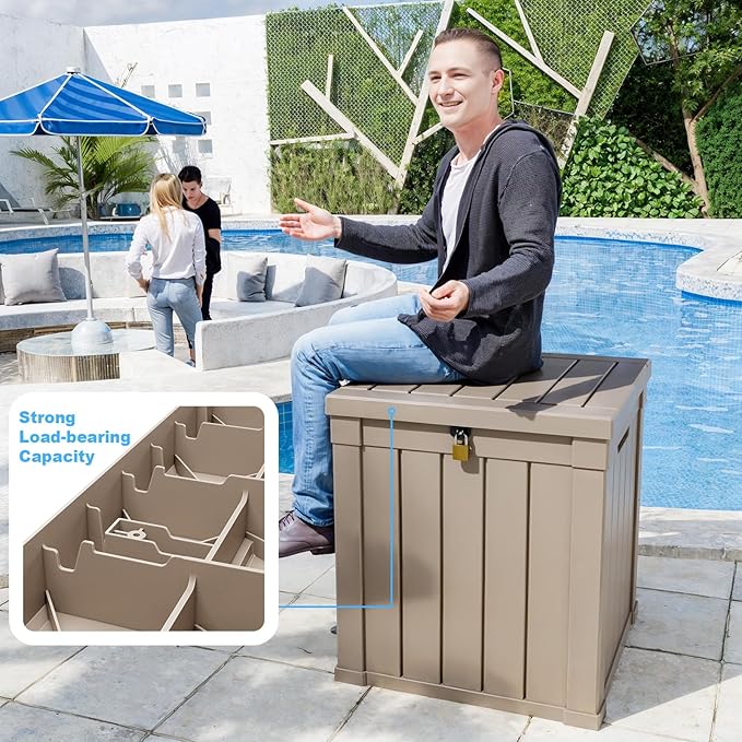 50 GallonOutdoor Storage Box,Resin Deck Boxes Waterproof, IndoorOutdoor Bin for Package Delivery, Patio Cushions, Gardening Tools, Lockable, UV Resistant