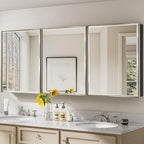 Pre-Assembled Surface or Recessed Medicine Cabinet Mirror-72x30 Brushed Nickel Bathroom Medicine Cabinet with Mirror & Rustproof Aluminum Frame, Beveled Bathroom Vanity Mirror with Storage