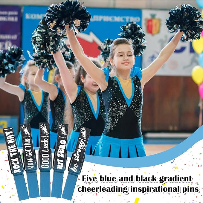 Kigeli 30 Pcs Spirit Clips Cheer Pins Cheerleader Gifts Clothes Pins for Backpacks Competition Glittered for Team Cheer Gifts Stuff Supplies Party Favors Accessories Bulk(Blue, Black,Gradient)