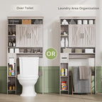 Over The Toilet Storage Cabinet, Farmhouse Storage Cabinet Over Toilet with 2 Barn Door & Toilet Paper Holder Stand, Freestanding Space-Saving Toilet Storage Rack for Bathroom, Laundry, Gray