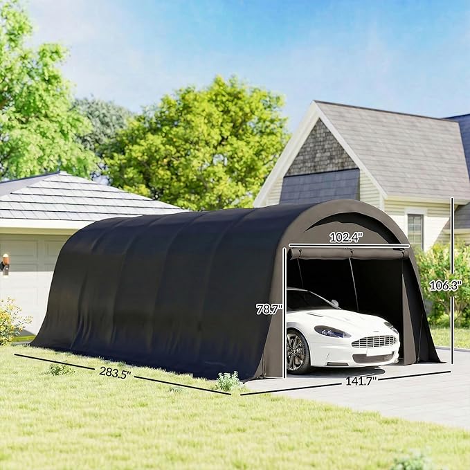 Outsunny 12' x 23.6' Heavy Duty Carport, Portable Garage Car Canopy Tent with UPF50+ Sun Protection, Galvanized Frame, Large Roll-Up Door for Cars, Trucks, Boats, Motorcycle, Bike, Dark Gray