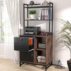 Homieasy Vertical Filing Cabinet with Lock & Charging Station, Large Drawer Wood File Cabinet with Bookshelf, Printer Stand with Open Storage Shelf, fits Letter Size for Home Office, Black and Brown